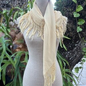 Square Cream Fringe Scarf - Women's Accessory